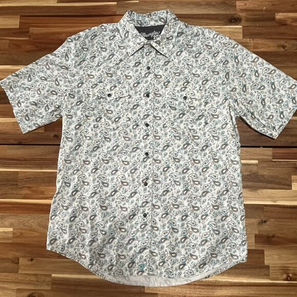 Wrangler 20X Pearl Snap Competition Shirt Men Large Blue Paisley Western Rodeo - Picture 1 of 6
